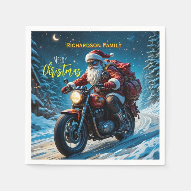 Guardanapo De Papel Merry Christmas Santa Clause On Motorcycle  (Frente)