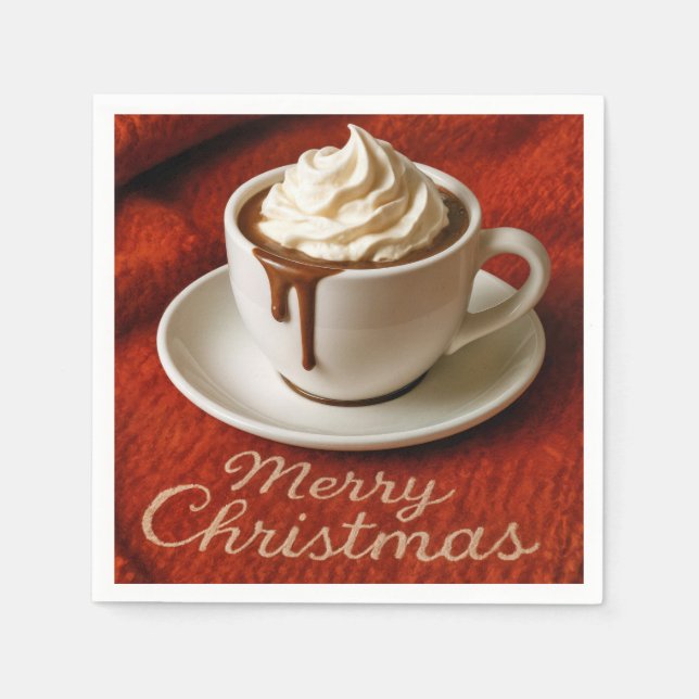 Guardanapo De Papel Merry Christmas Text With Hot Chocolate Drink (Frente)