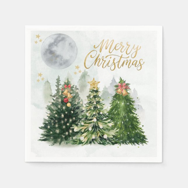 Guardanapo De Papel Merry Christmas Trees Watercolor Paper Napkins (Frente)