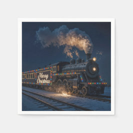 Guardanapo De Papel Merry Christmas Vintage Train In Snow