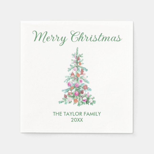 Guardanapo De Papel Merry Christmas Watercolor — Greenery Tree Paper (Frente)