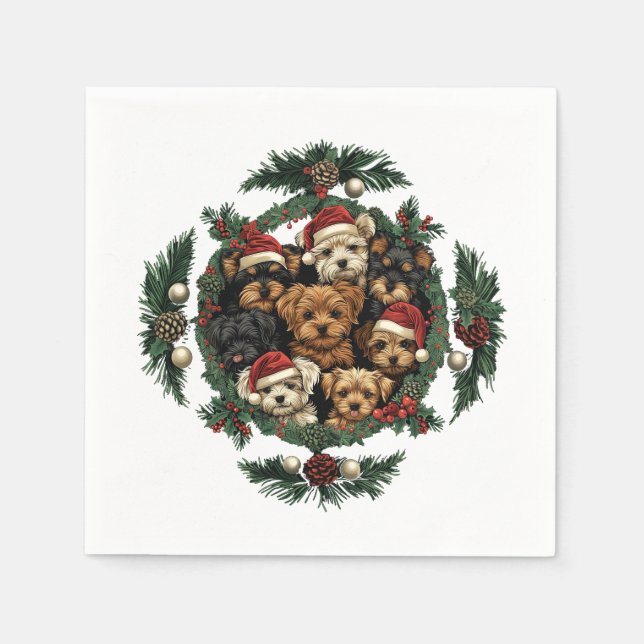 Guardanapo De Papel Merry Christmas Yorkshire Terrier Dogs (Frente)