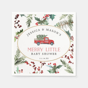 Guardanapo De Papel Merry Little Baby Shower Cocktail Napkin Red Truck