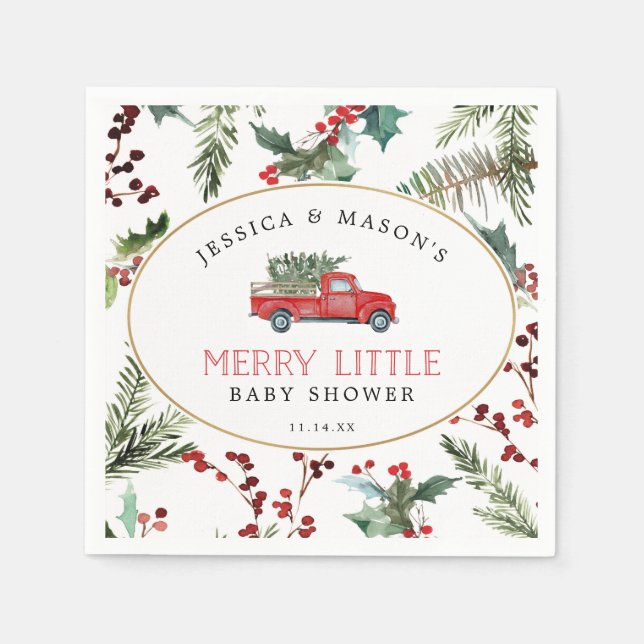 Guardanapo De Papel Merry Little Baby Shower Cocktail Napkin Red Truck (Frente)