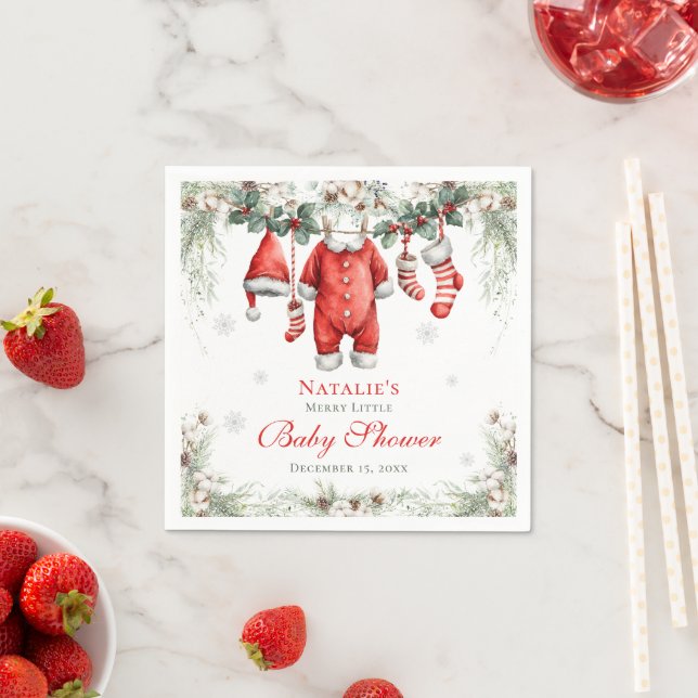 Guardanapo De Papel Merry Little Baby Shower Santa Clothesline (Insitu)