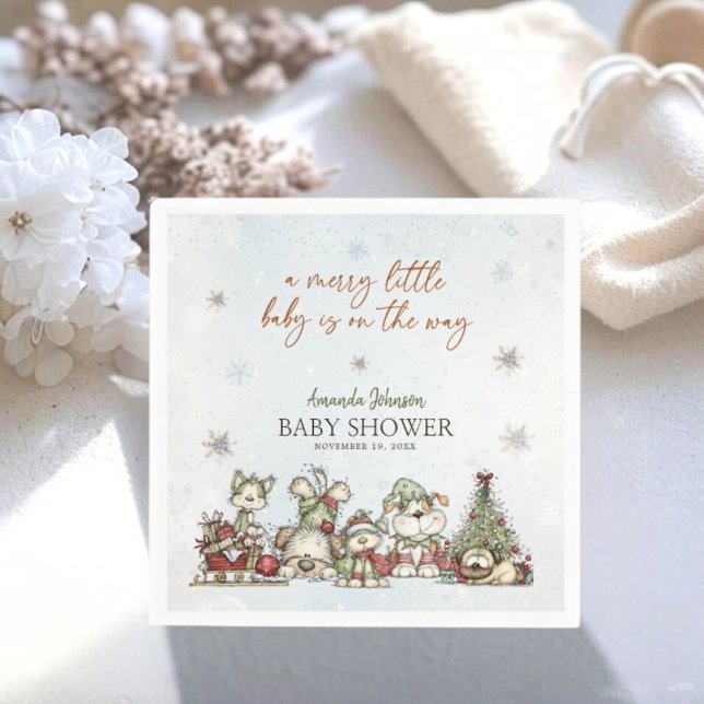 Guardanapo De Papel Merry Little Winter Puppy Christmas Baby Shower (Criador carregado)