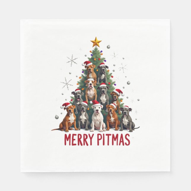 Guardanapo De Papel Merry Pitmas Pitbull Dog Ugly Christmas Sweater Tr (Frente)