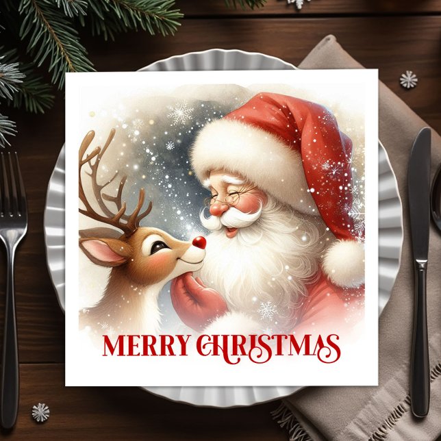 Guardanapo De Papel Merry Santa Rudolph Christmas Dinner Napkins (Merry Santa Rudolph Christmas Dinner Napkins)