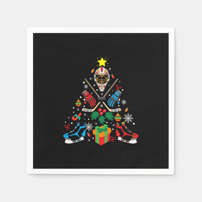 Guardanapo De Papel Merry Xmas Ice Hockey Christmas Tree (Frente)