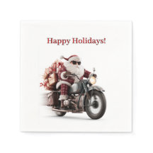 Mesa de Natal divertida do Papai Noel de moto