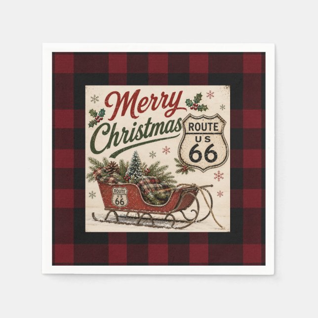 Guardanapo De Papel Mesa de Natal Rota 66 Xadrez de Búfalo (Frente)