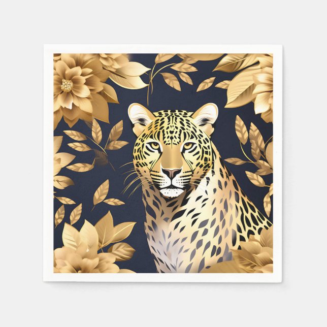 Guardanapo De Papel Metálico-Leopardo Dourado (Frente)