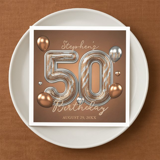 Guardanapo De Papel Metallic Silver and Bronze Balloons 50th Birthday  (Criador carregado)