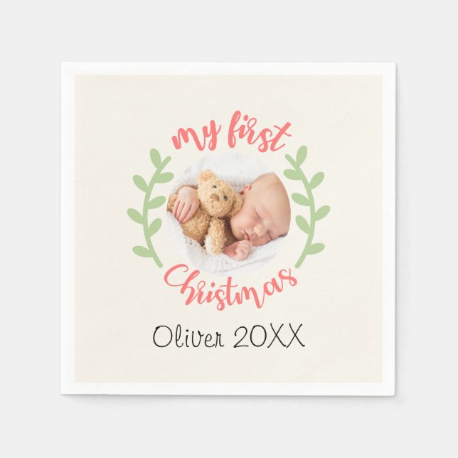 Guardanapo De Papel Meu nome de bebê de Natal de 1rua FOTO Feriado de  (Frente)