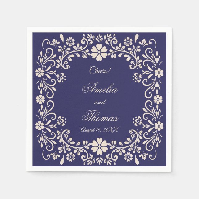 Guardanapo De Papel Mexican Talavera Navy Blue Wedding  (Frente)
