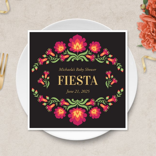 Guardanapo De Papel Mexicano Fiesta Paper Napkin, Red Floral (Red Floral Mexican Fiesta Baby Shower Napkin)