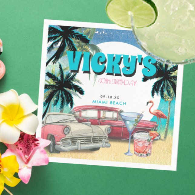 Guardanapo De Papel Miami Beach dos anos 80 | FESTA DE ANIVERSÁRIO (Criador carregado)