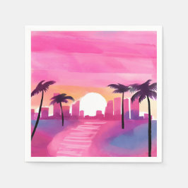 Guardanapo De Papel Miami em Rosa | Pintura em Aquarela Brilhante