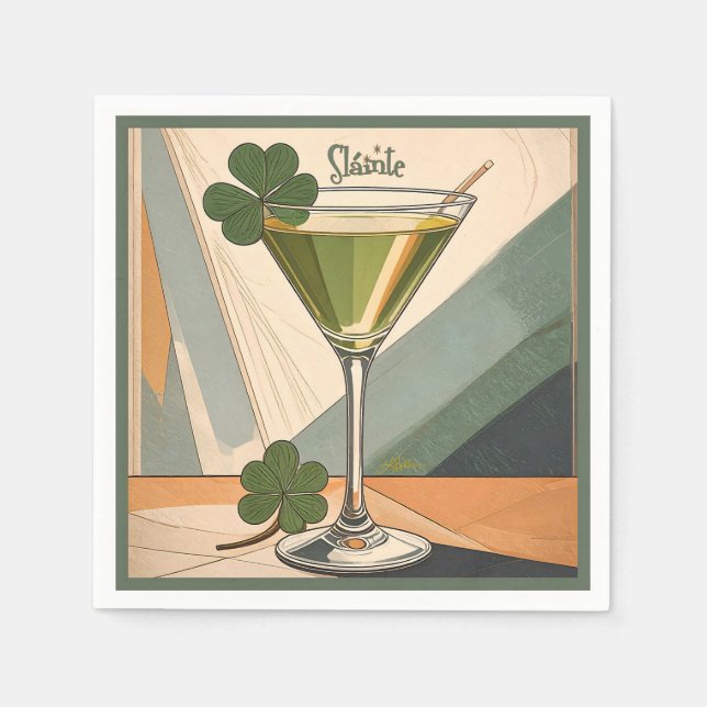 Guardanapo De Papel Mid Century Modern Art Shamrock Martini Sláinte!  (Frente)