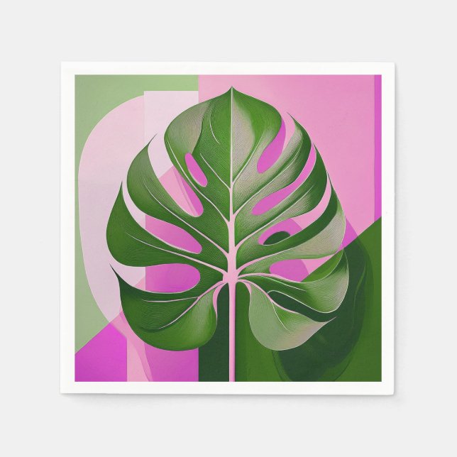 Guardanapo De Papel Mid-Century Modern Hawaiian Monstera Leaf (Frente)