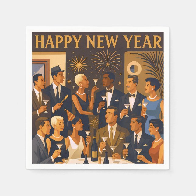 Guardanapo De Papel Mid Century Modern Martini Intellectuals New Year (Frente)