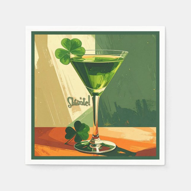 Guardanapo De Papel Mid Century Modern Shamrock Martini Sláinte!  (Frente)
