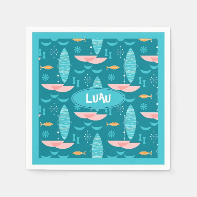 Guardanapo De Papel Mid Century Pink Catamaran - Blue Background (Frente)