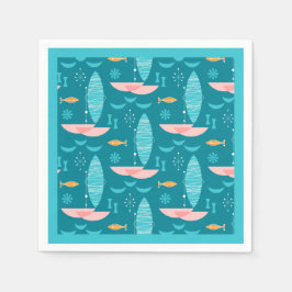 Guardanapo De Papel Mid Century Pink Catamaran - Blue Background