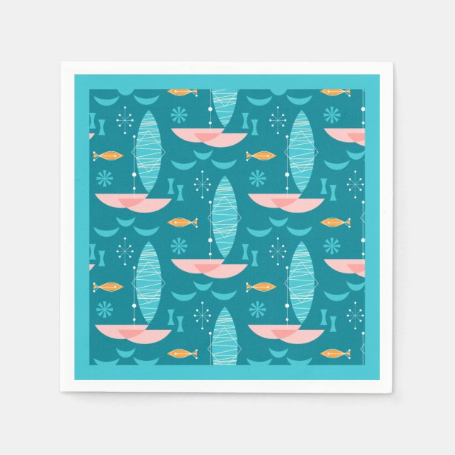 Guardanapo De Papel Mid Century Pink Catamaran - Blue Background (Frente)
