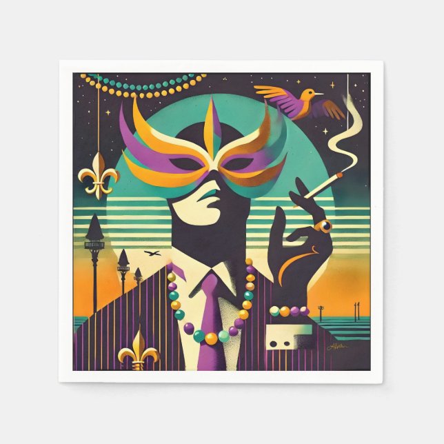 Guardanapo De Papel Mid Century Retro 60s Mardi Gras The Smoking Man (Frente)