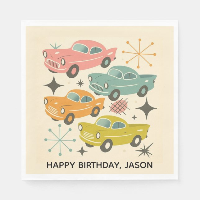 Guardanapo De Papel Mid-Century Retro Cars Atomic Starburst  (Frente)