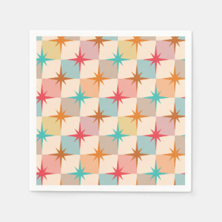 Guardanapo De Papel Mid Century Starbursts on Pastel Checkerboards 