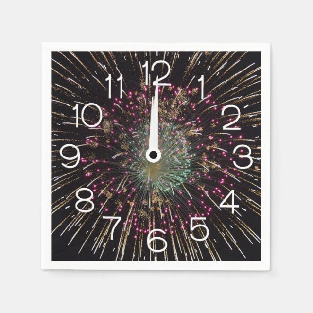 Guardanapo De Papel Midnight New Years Eve Clock On Fireworks  (Frente)