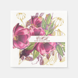 Guardanapo De Papel Milestone Birthday Burgundy Chic Floral Elegante
