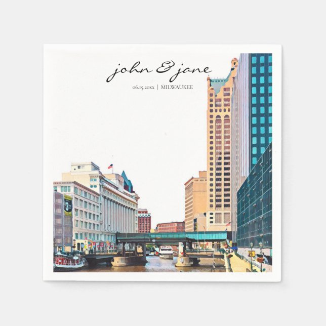 Guardanapo De Papel Milwaukee Skyline Cocktail Personalizado Napkin (Frente)