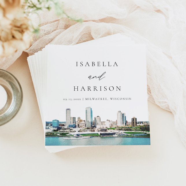 Guardanapo De Papel MILWAUKEE Wisconsin Skyline Destination Viagem (Criador carregado)