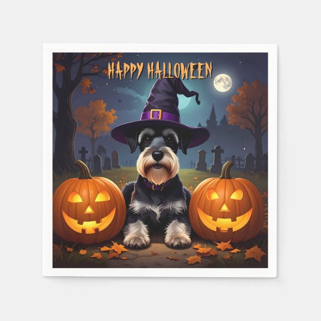 Guardanapo De Papel Miniatura Schnauzer Halloween (Frente)