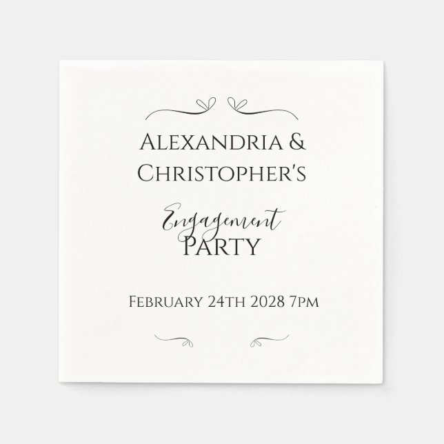 Guardanapo De Papel Minimal Black and White Script Engagement Party (Frente)