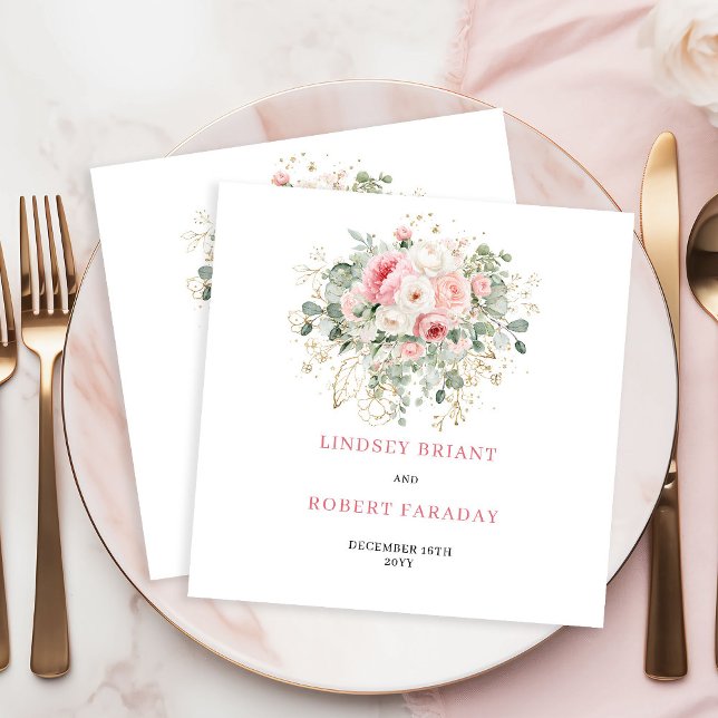 Guardanapo De Papel Minimal Blush Floral Greenery Gold Wedding Napkins (Minimal Blush Floral Greenery Gold Wedding Napkins)