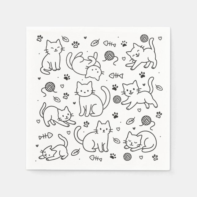 Guardanapo De Papel Minimal Cat Doodle Paper Napkin (Frente)