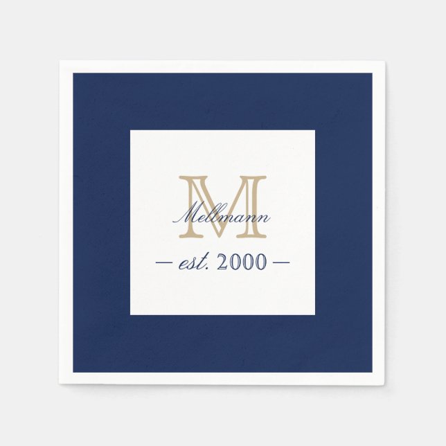 Guardanapo De Papel Minimal Elegant Gold Monogram Family Year Est. (Frente)