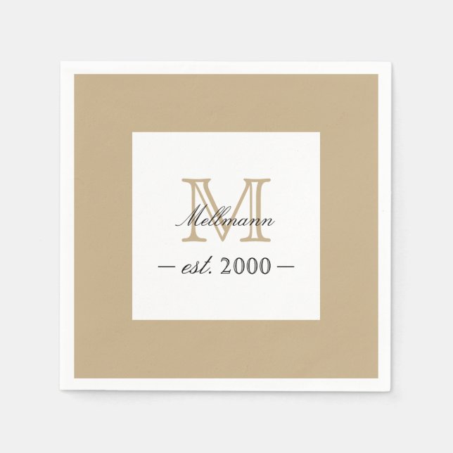 Guardanapo De Papel Minimal Elegant Gold Monogram Family Year Est. (Frente)