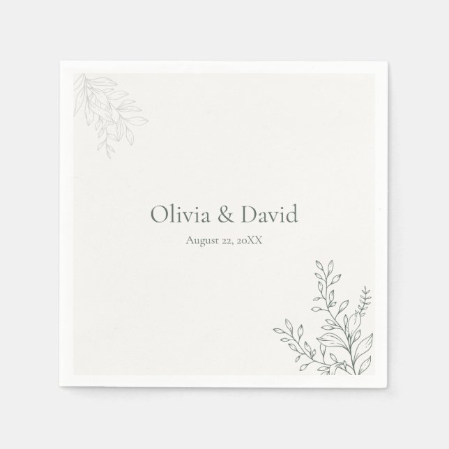 Guardanapo De Papel Minimal Sage Green Botanical Wedding Napkin (Frente)