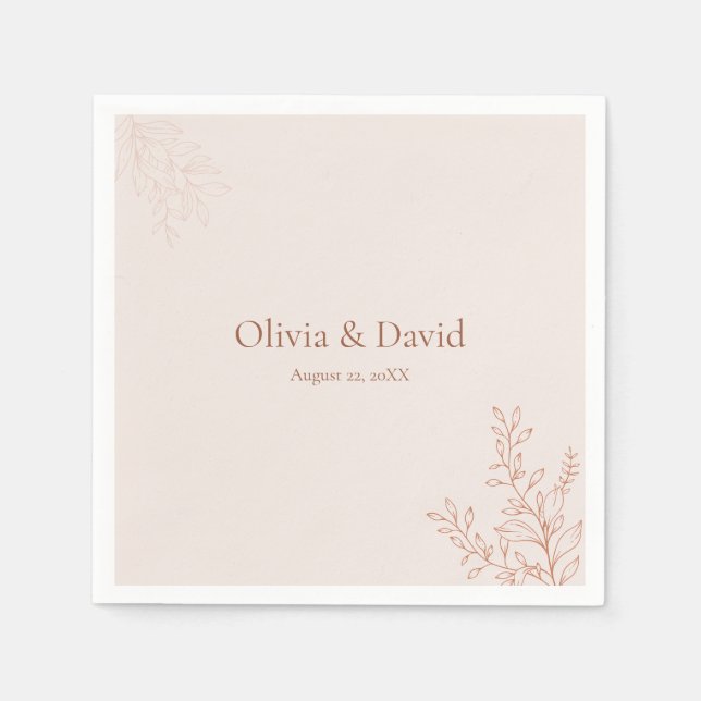 Guardanapo De Papel Minimal Terracotta Botanical Wedding Napkin (Frente)