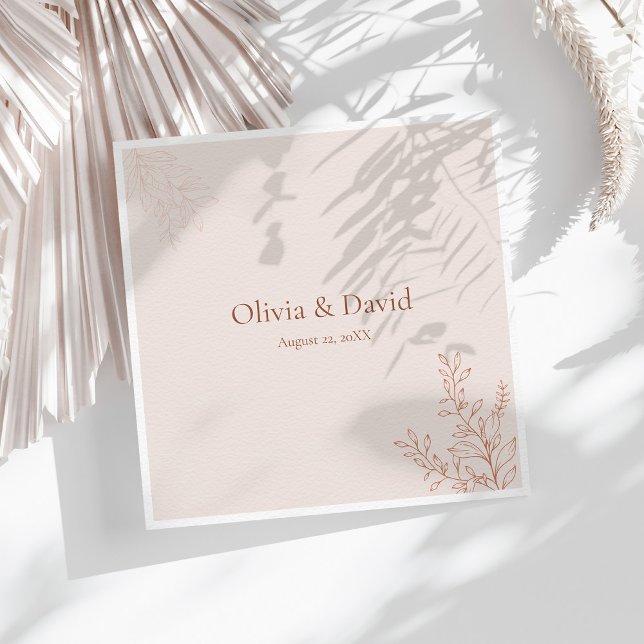 Guardanapo De Papel Minimal Terracotta Botanical Wedding Napkin (Minimal Terracotta Botanical Wedding Napkin on a white wedding table with neutral dry botanicals)