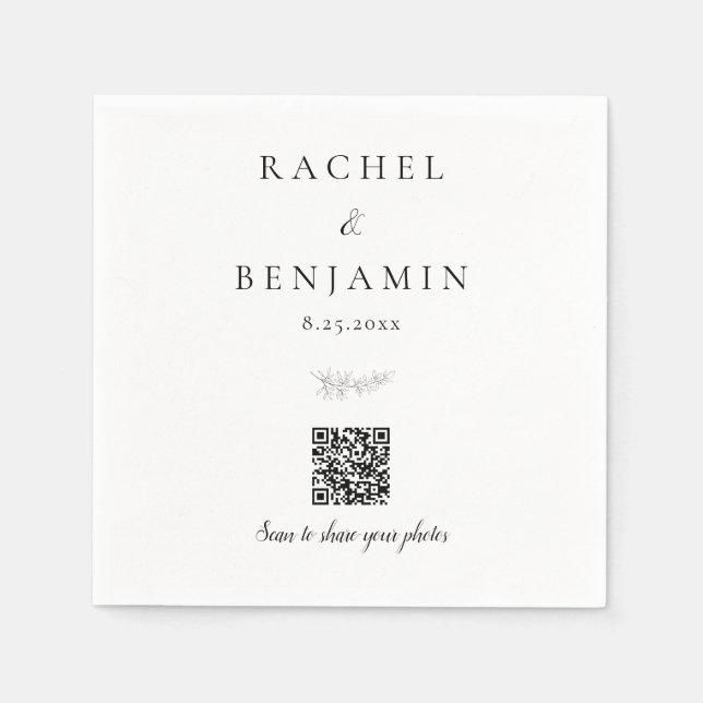 Guardanapo De Papel Minimal Wedding QR Code Photo Sharing Elegant (Frente)