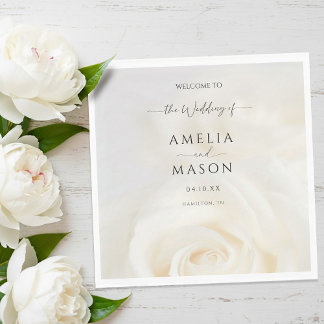 Guardanapo De Papel Minimal White Rose Elegant Script Wedding Welcome 