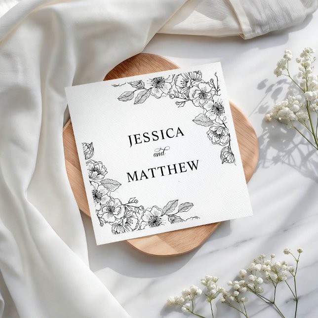 Guardanapo De Papel Minimalist Black and White Floral  (Criador carregado)