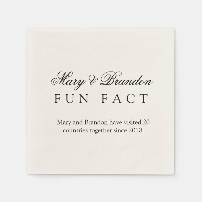Guardanapo De Papel Minimalist Black and White Fun Fact Wedding (Frente)