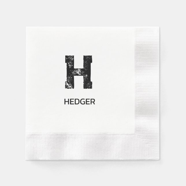 GUARDANAPO DE PAPEL MINIMALIST BLACK ONE LETTER MONOGRAM NAME WHITE (Frente)